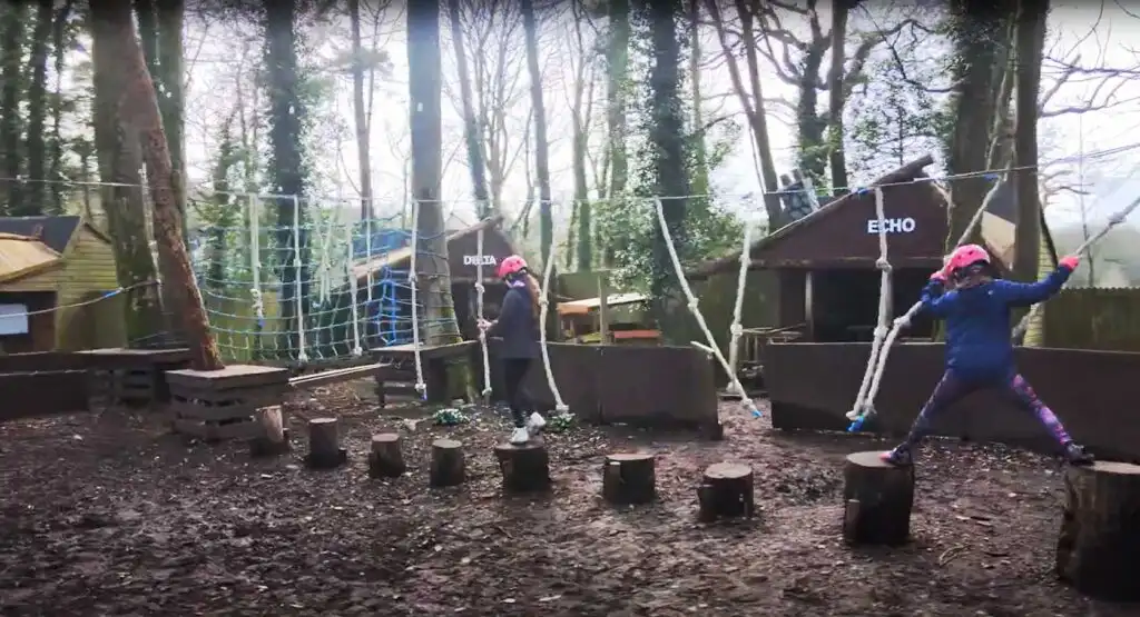 Close-up of a wooden cabin at Fota Island Adventure, with a cozy and inviting atmosphere.