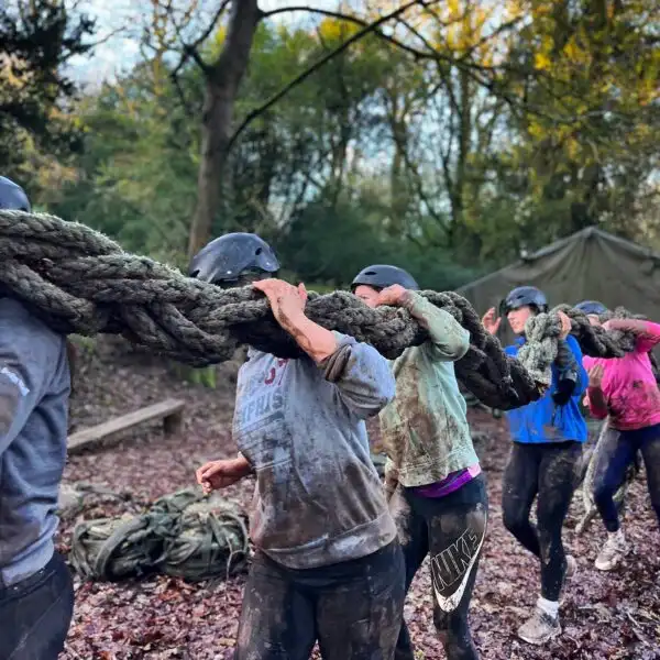 Colleagues at Fota Island Adventure participating in a team-building activity that emphasizes leadership and decision-making.