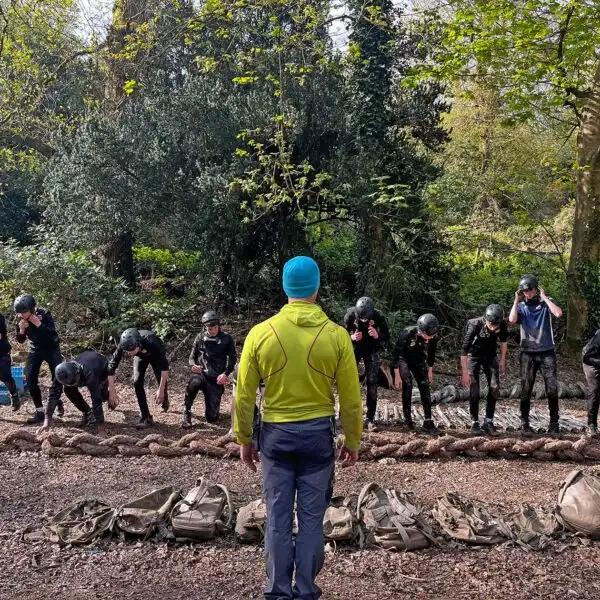 Participants at Fota Island Adventure enjoying a team-building exercise that involves strategic thinking and planning.